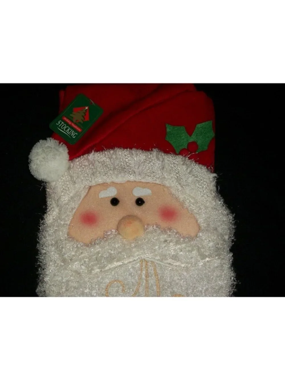 Red Textured Santa Christmas Stocking Holiday Decoration 3D Hollly Berry Beard